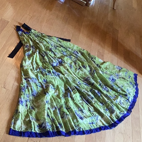 Free People lime green and navy wildlife print low back dress lined w/navy trim - Picture 6 of 15